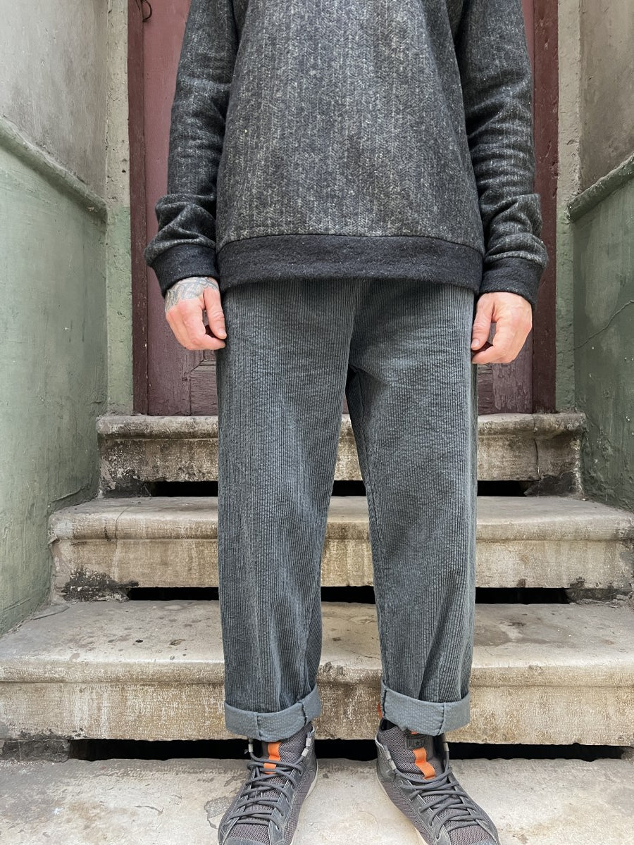 Unisex Fitilli Kışlık Kadife Pantolon Antrasit