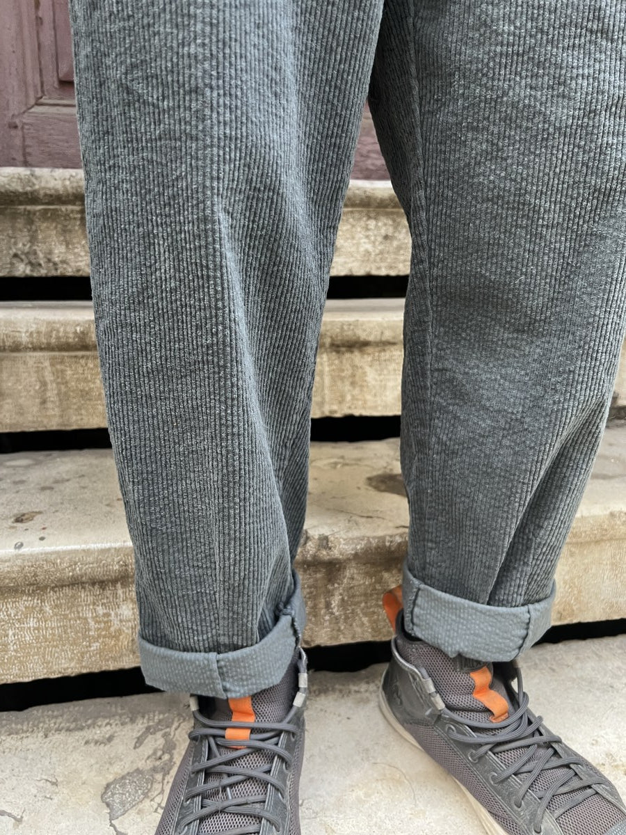 Unisex Fitilli Kışlık Kadife Pantolon Antrasit