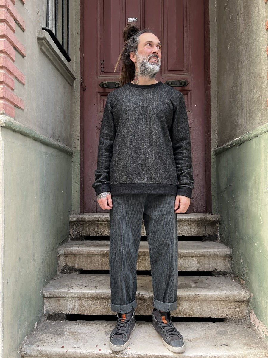 Unisex Fitilli Kışlık Kadife Pantolon Antrasit