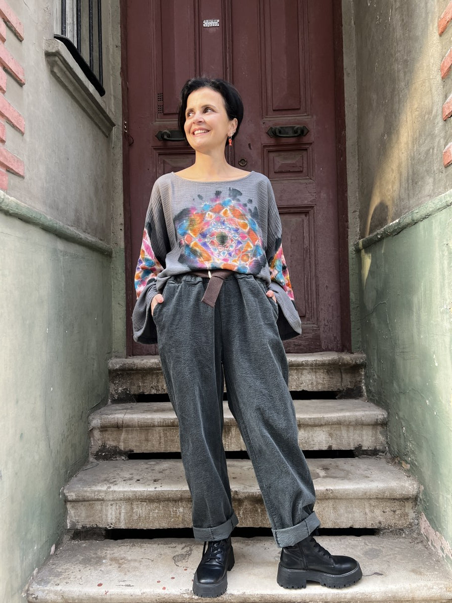 Kadın Kadife Pantolon Antrasit 