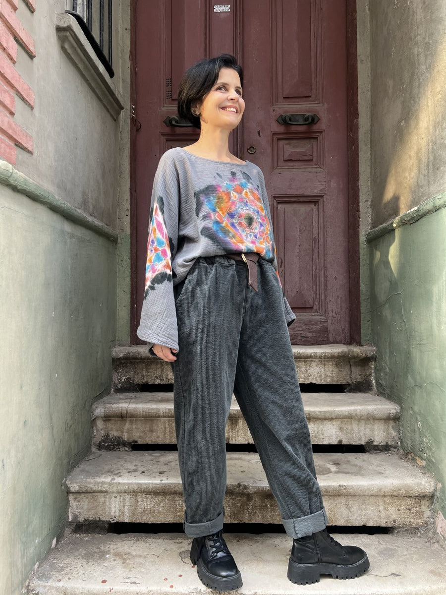 Kadın Kadife Pantolon Antrasit 