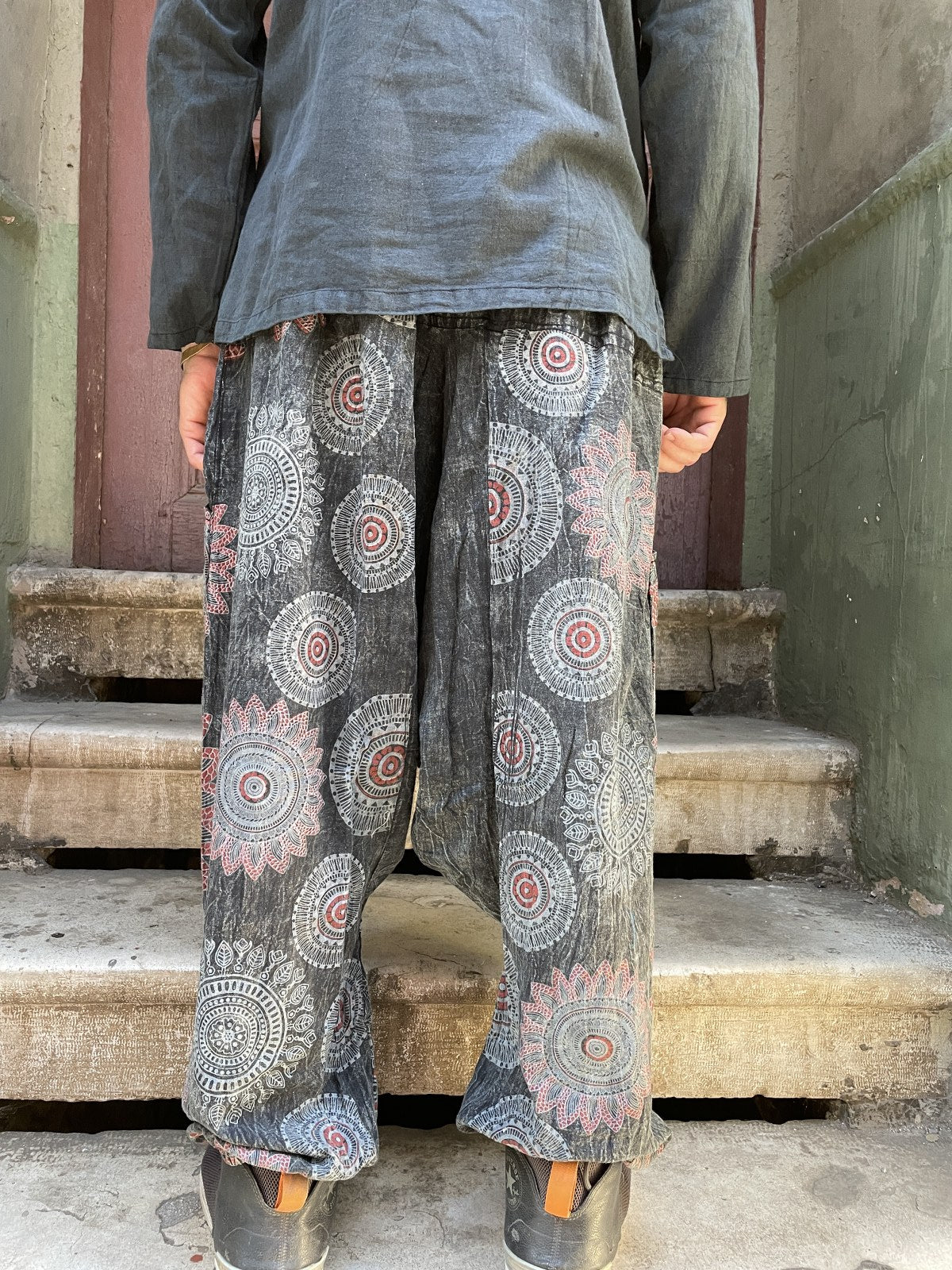 Unisex Nepal Mandala Desenli Bol Şalvar Pantolon