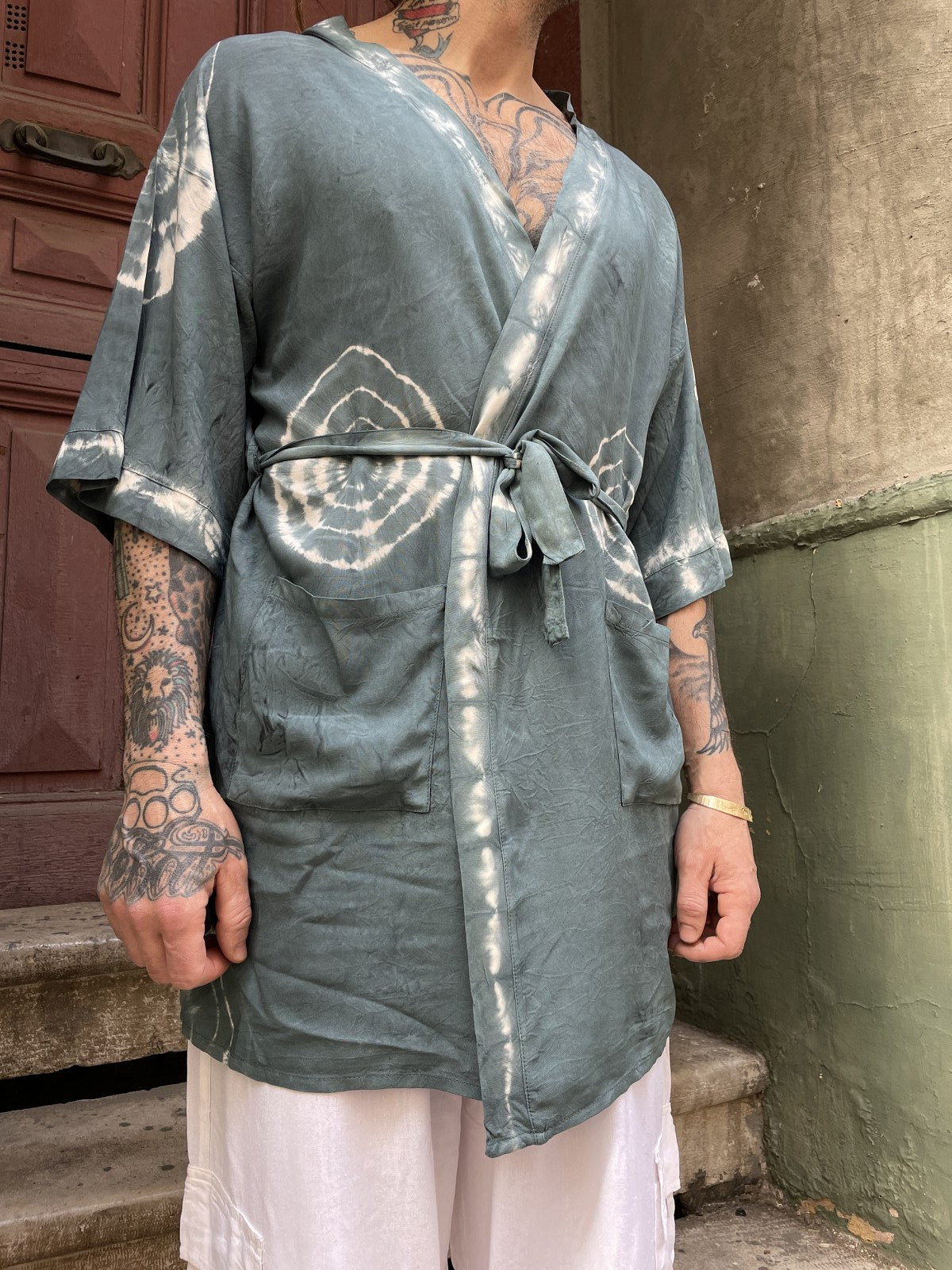 Unisex Bohem Antrasit Batik Tasarım Erkek Kimono Ceket