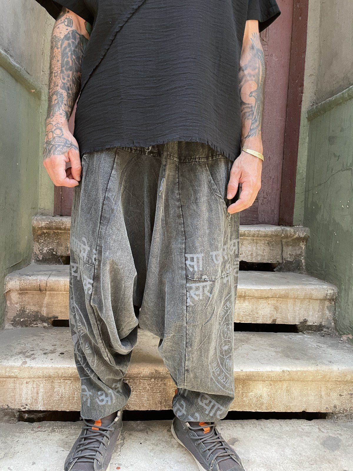 Unisex Nepal Yazılı Tasarım Şalvar Pantolon