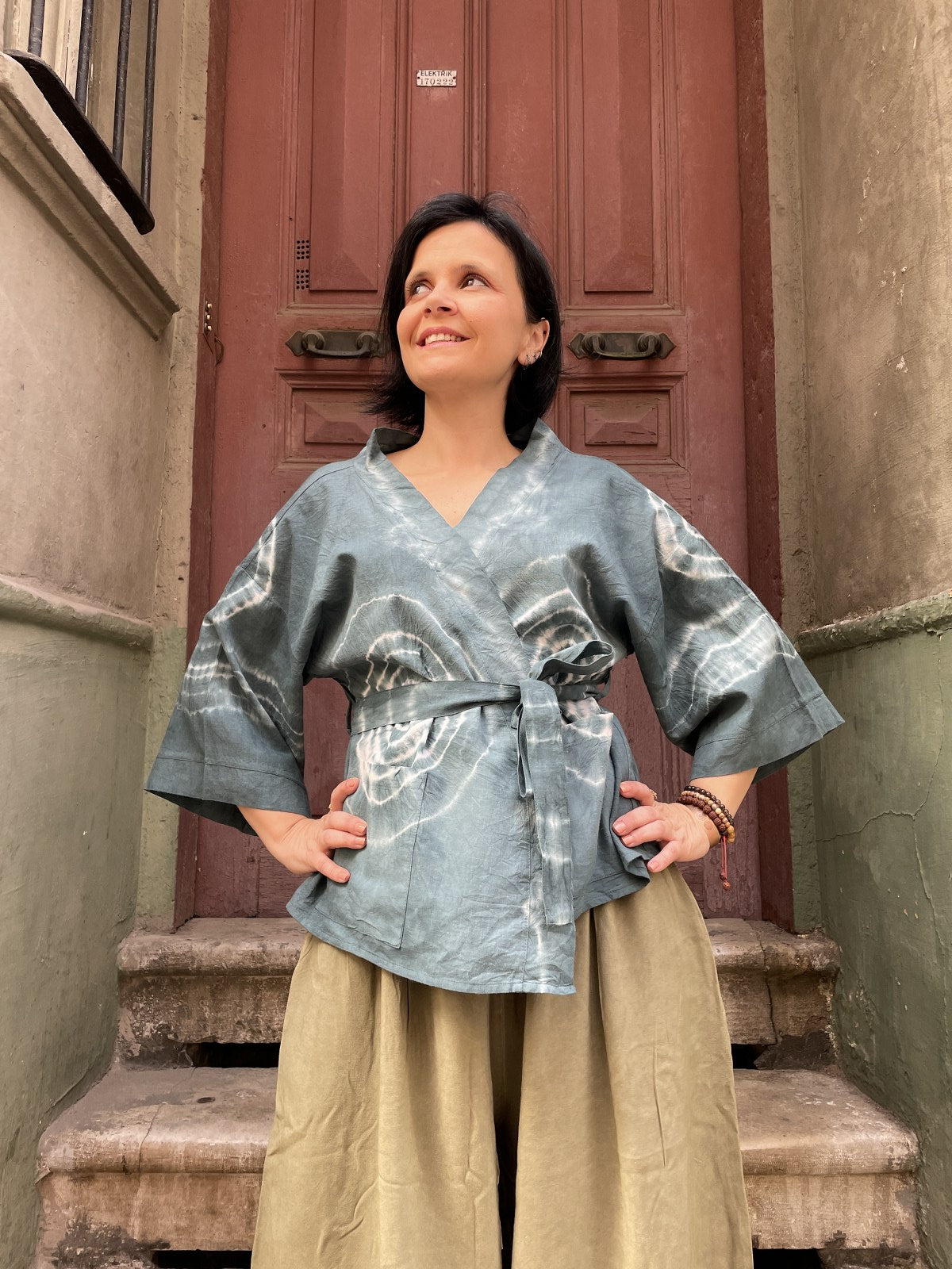 Bohem Antrasit Batik Kadın Kimono