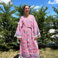 Balık Desenli Pamuk Kaftan Kimono– Kadın Bohem Stil – Pembe