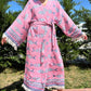 Balık Desenli Pamuk Kaftan Kimono– Kadın Bohem Stil – Pembe