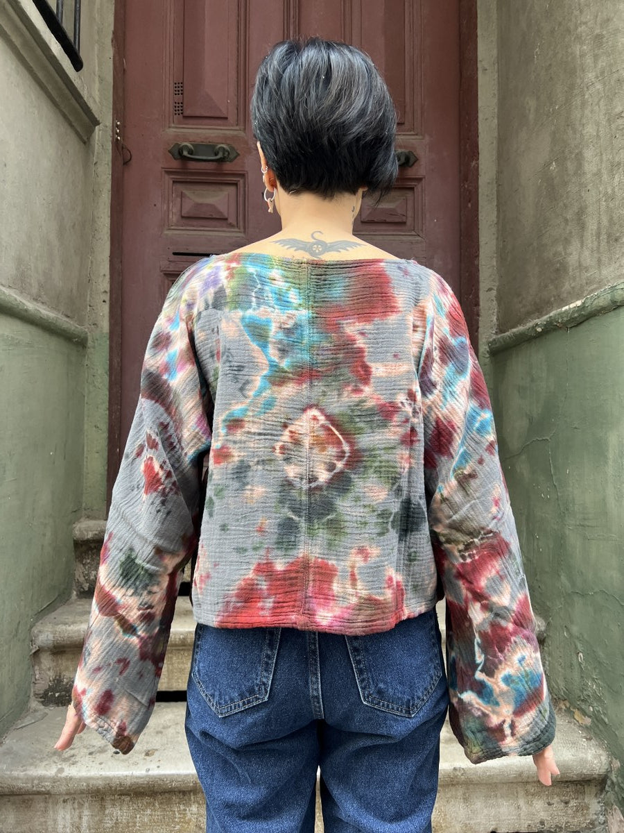 Kadın Batik Bluz Forest Bloom – El Boyaması, %100 Müslin