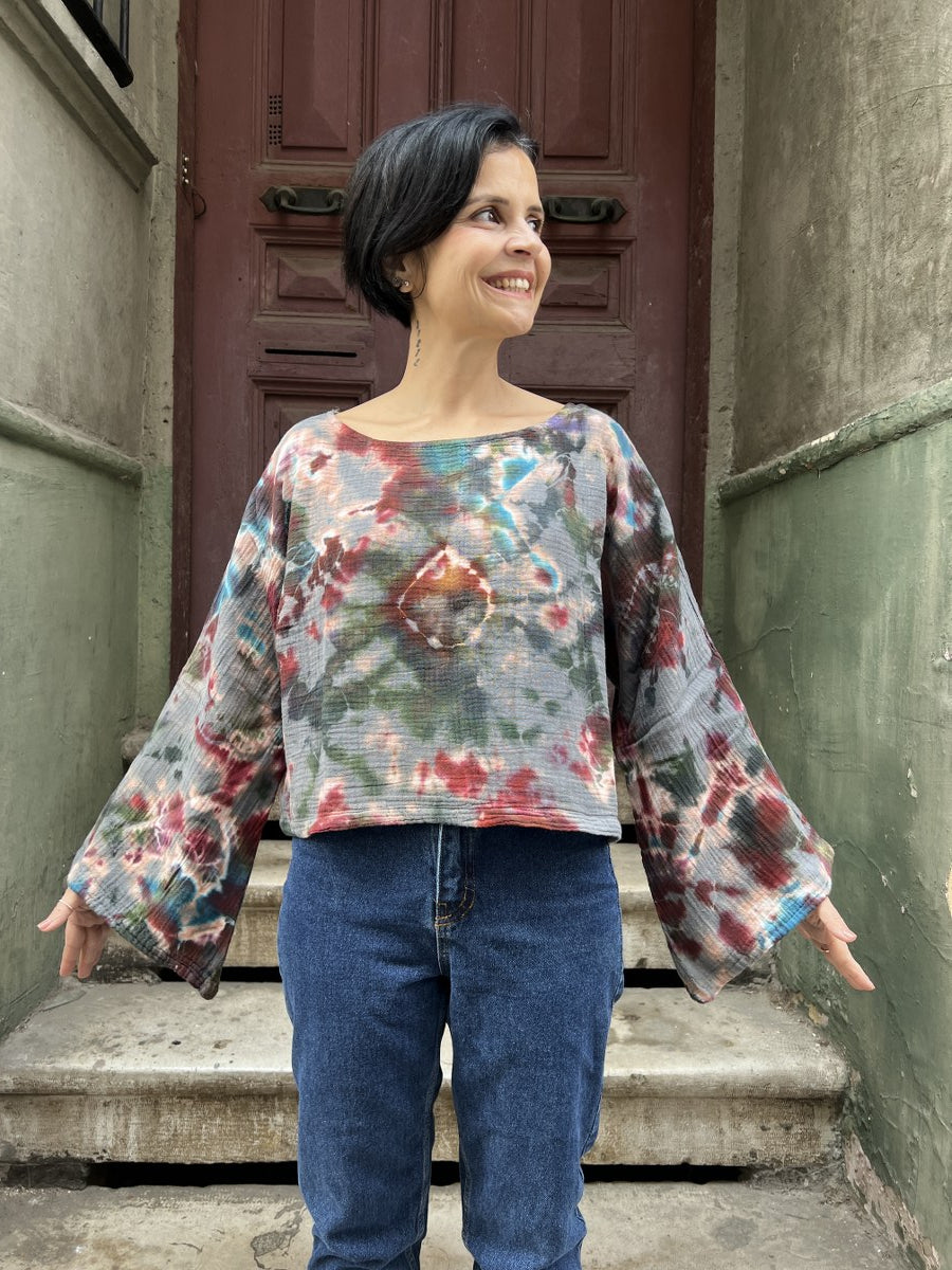 Kadın Batik Bluz Forest Bloom – El Boyaması, %100 Müslin