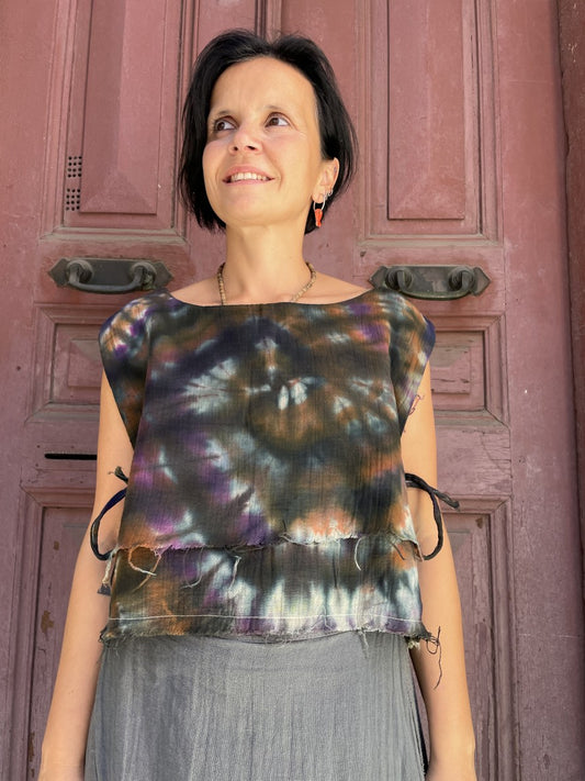 Bohem Spiral Batik Desenli Müslin Bluz 