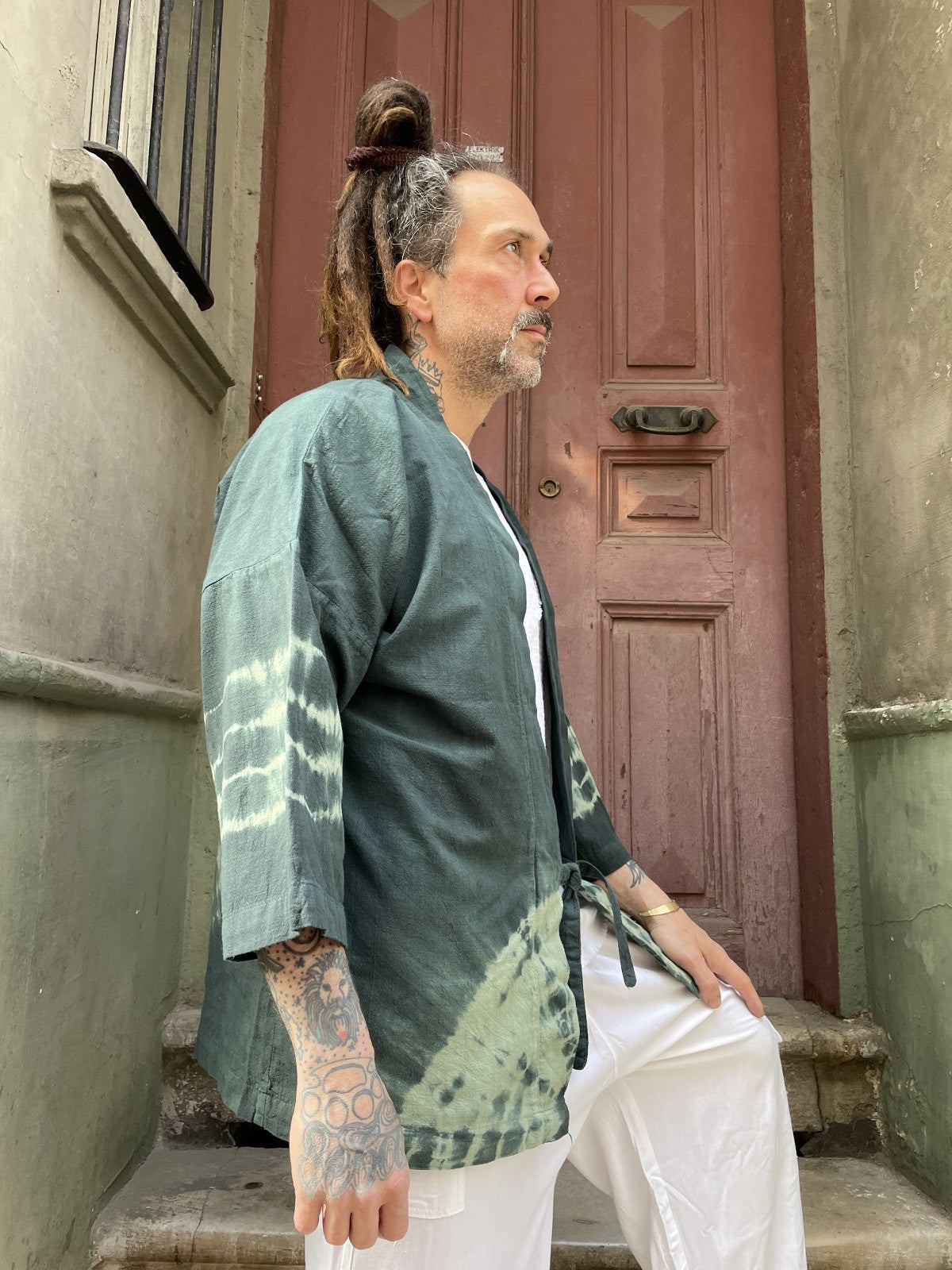 Bohem Antrasit Mandala Batik Tasarım Erkek Kimono Ceket