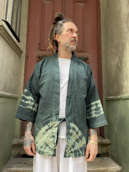 Bohem Antrasit Mandala Batik Tasarım Erkek Kimono Ceket