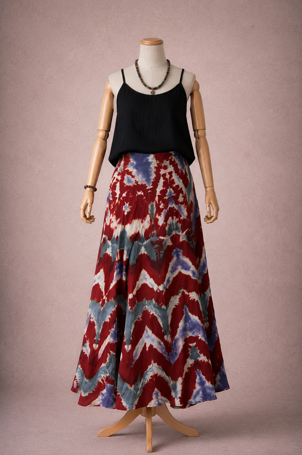 Crimson Wave Batik Sarong Elbise & Bağlamalı Etek – %100 Pamuk