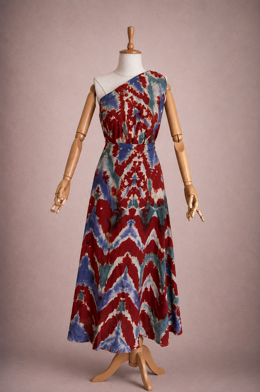 Crimson Wave Batik Sarong Elbise & Bağlamalı Etek – %100 Pamuk