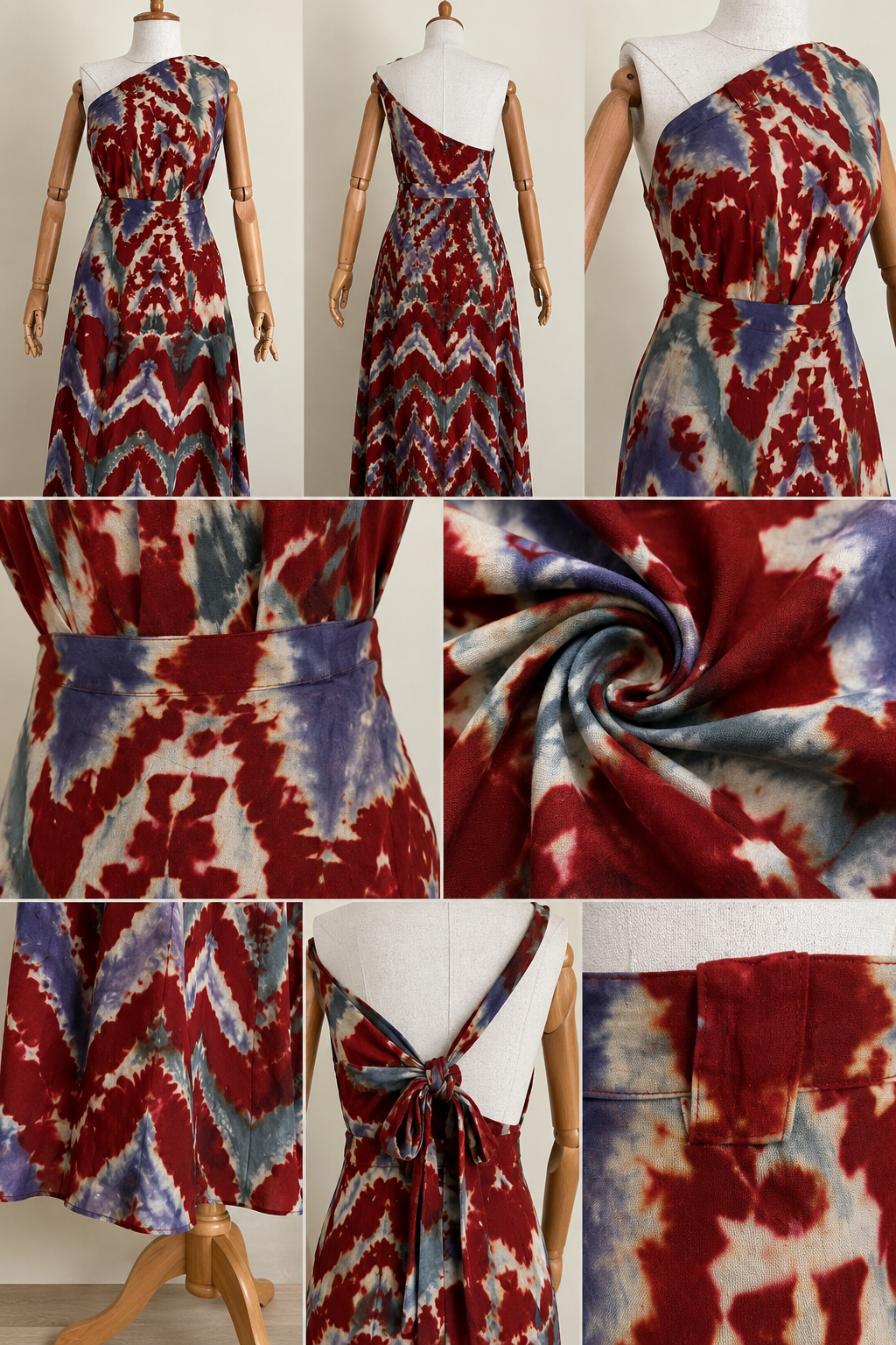 Crimson Wave Batik Sarong Elbise & Bağlamalı Etek – %100 Pamuk