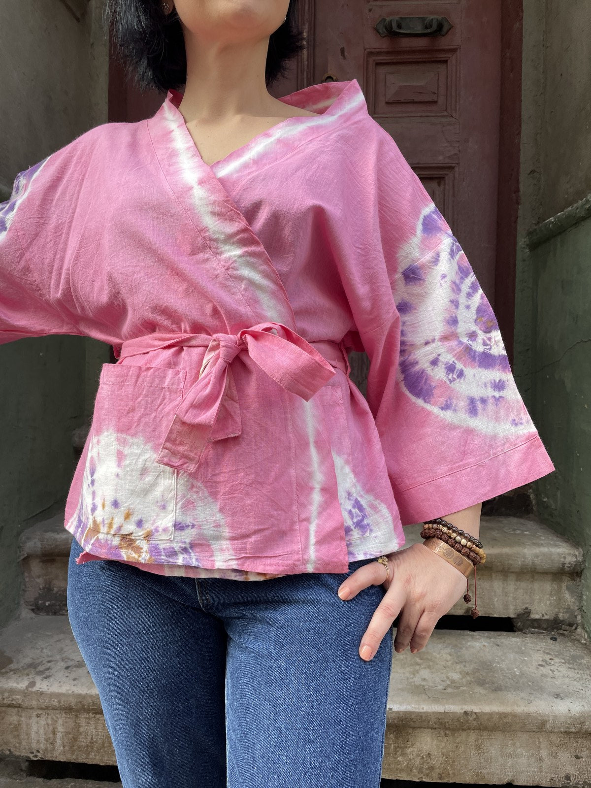 Bohem Pembe Batik Kadın Kimono