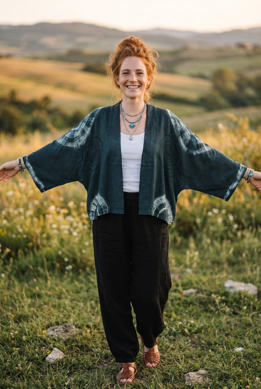 Satori Bohem Batik Kimono – El Boyama Desenli Salaş Kesim Kadın Kimono
