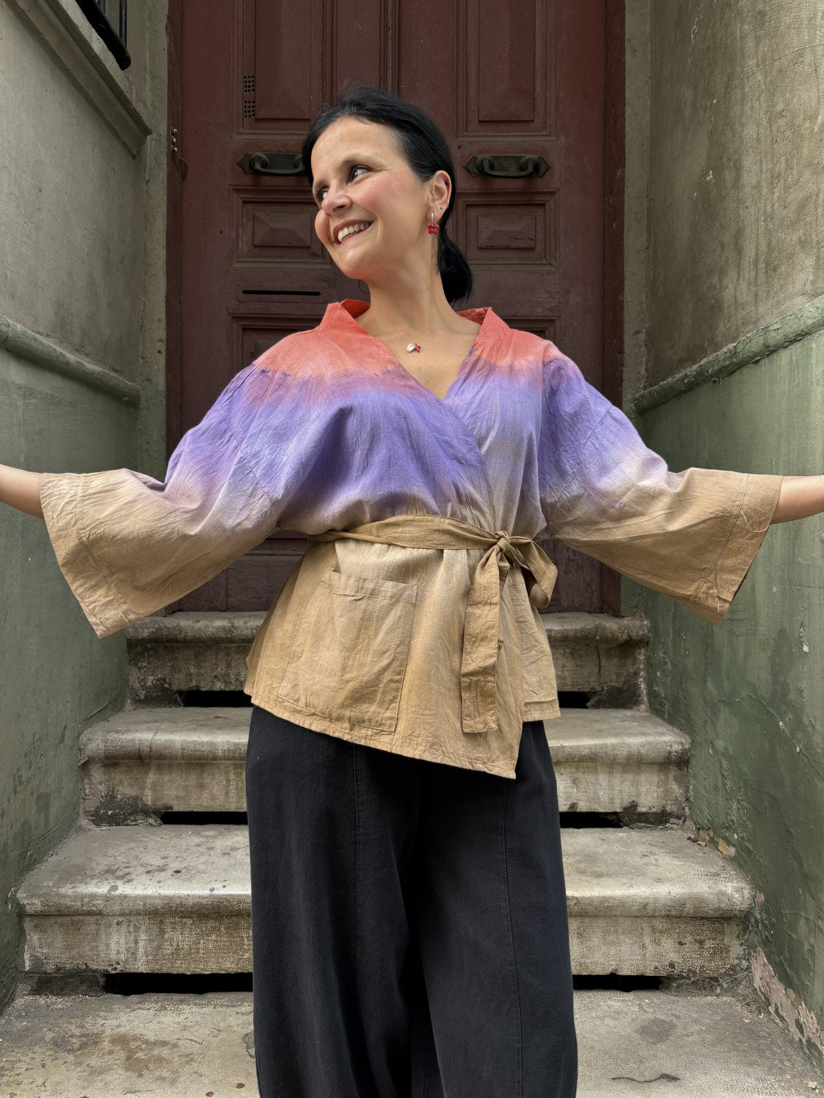Bohem Batik Kadın Kimono – Sonbahar Renklerinde Degrade Tasarım – Rahat ve Şık
