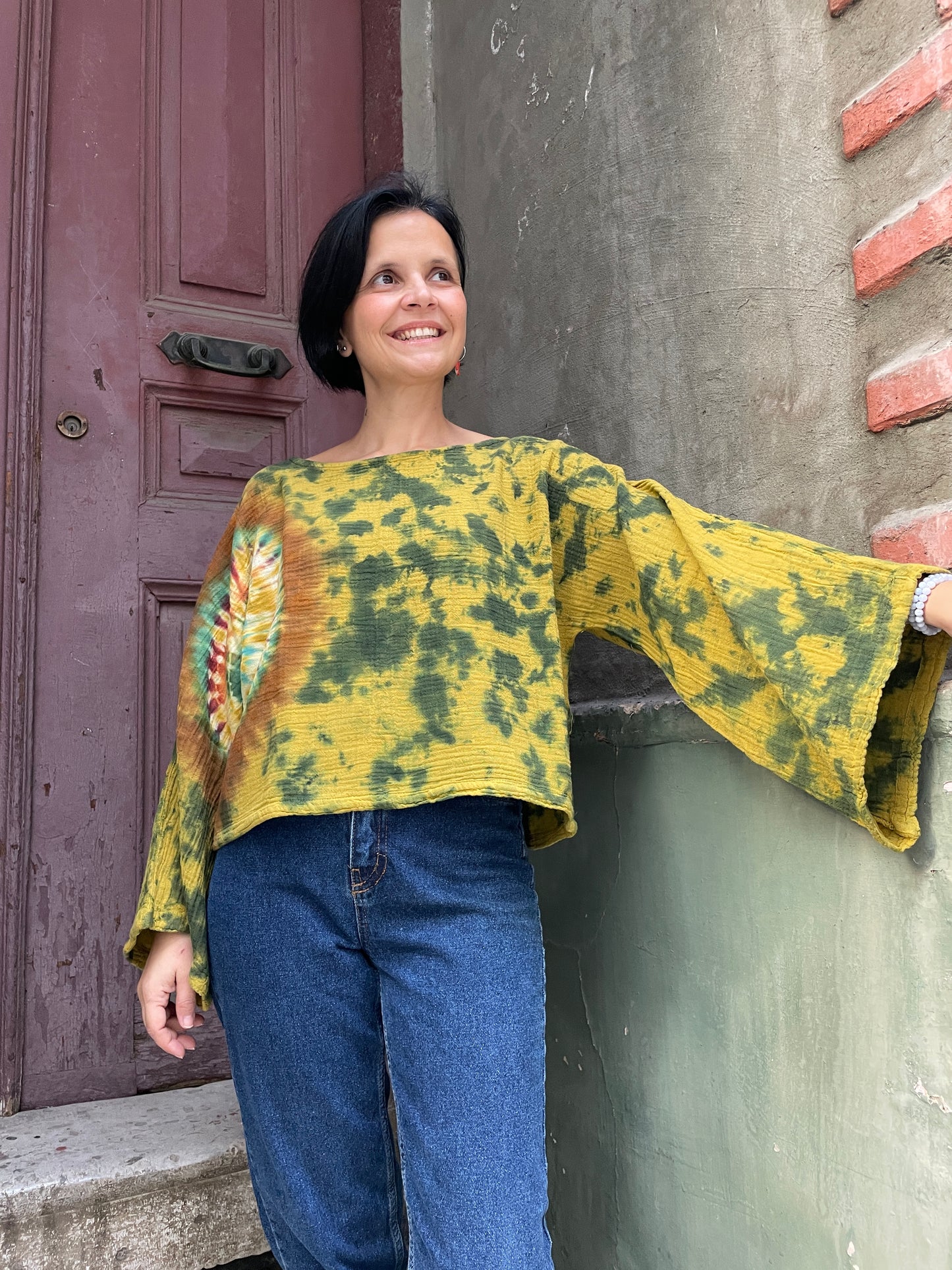 Batik Müslin Bluz – “Gaia” | El Boyaması, Toprak Tonlarında Bohem Tasarım