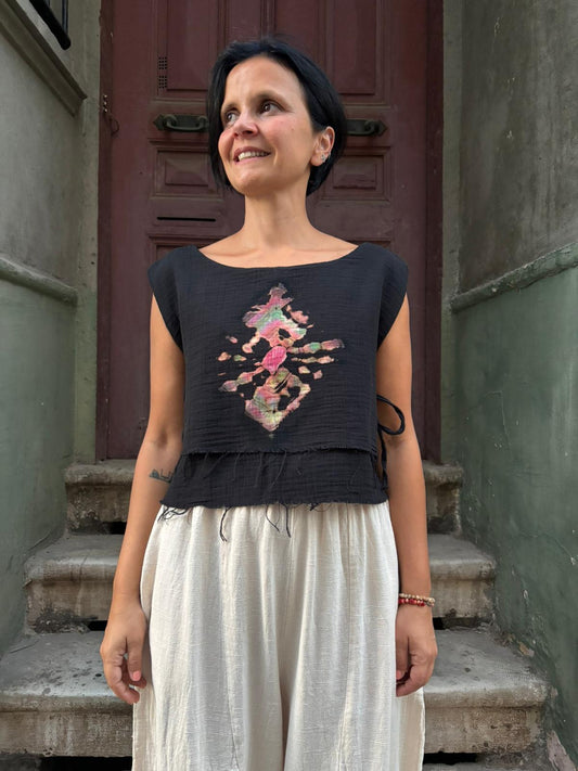 Bohem Batik Desenli Müslin Bluz – %100 Pamuk