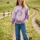 Batik Desenli Oversize Sweatshirt – %100 Pamuk, Mor Spiral