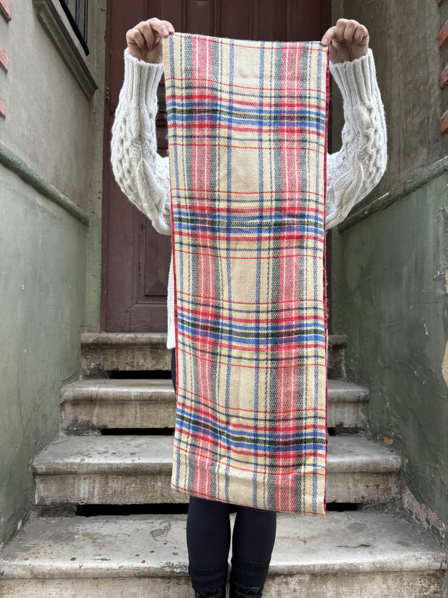 Bej Kırmızı Çift Taraflı Ekose & İpek Boyunluk