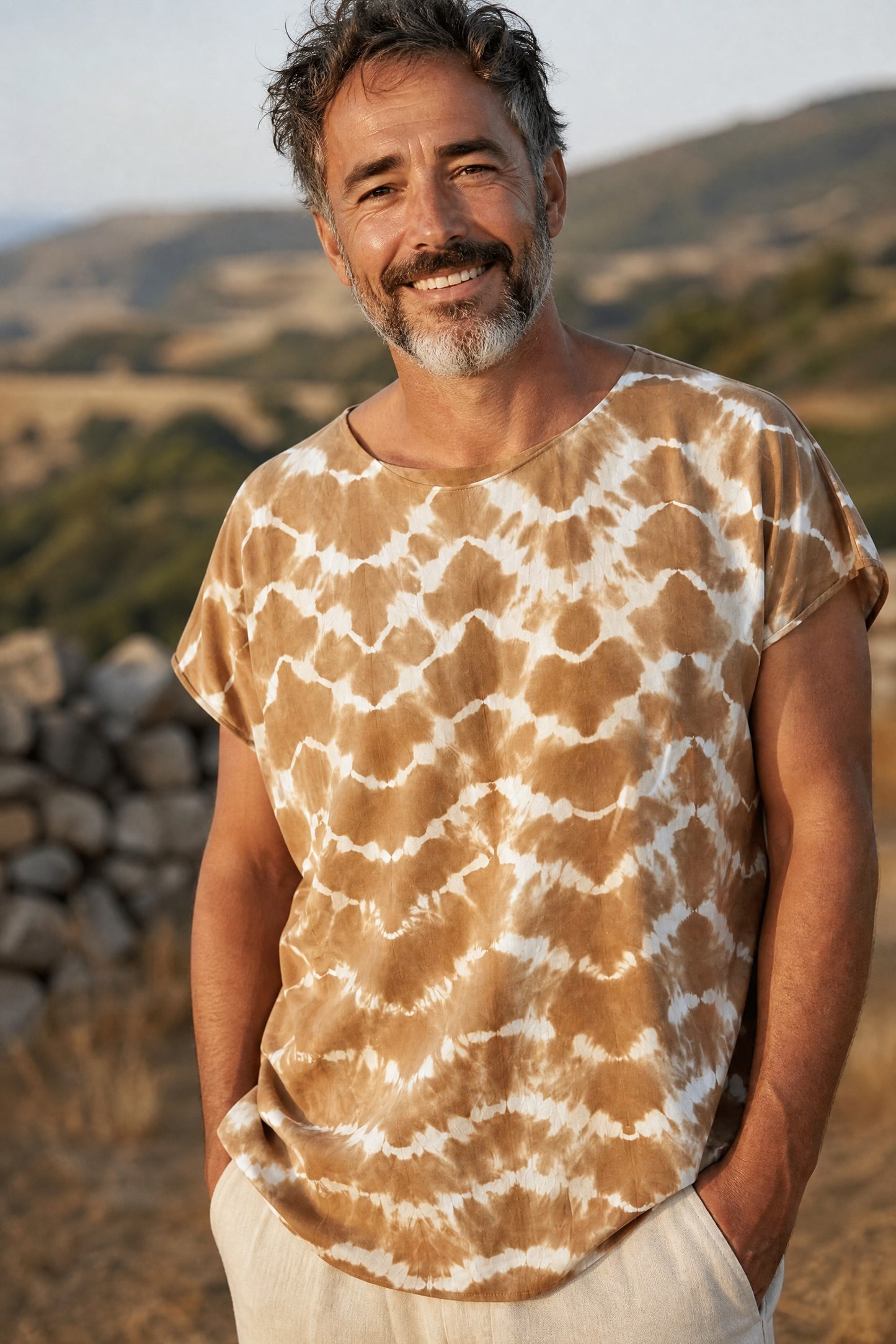 Bohem Batik Erkek Bluz – %100 Pamuk – Oversize Rahat Kesim – El Boyama Desenli