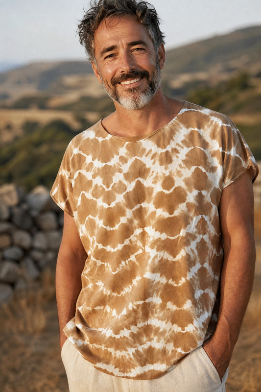Bohem Batik Erkek Bluz – %100 Pamuk – Oversize Rahat Kesim – El Boyama Desenli