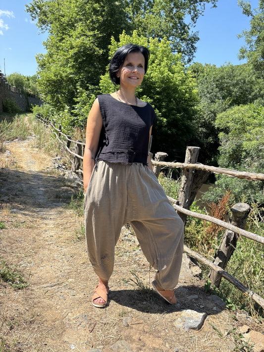 Bohem Lastik Bel Kahve Kadın Yoga Pantolonu