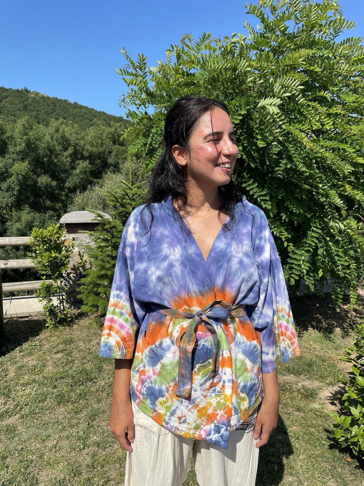 Bohem Batik Kadın Kimono – Mor Turuncu