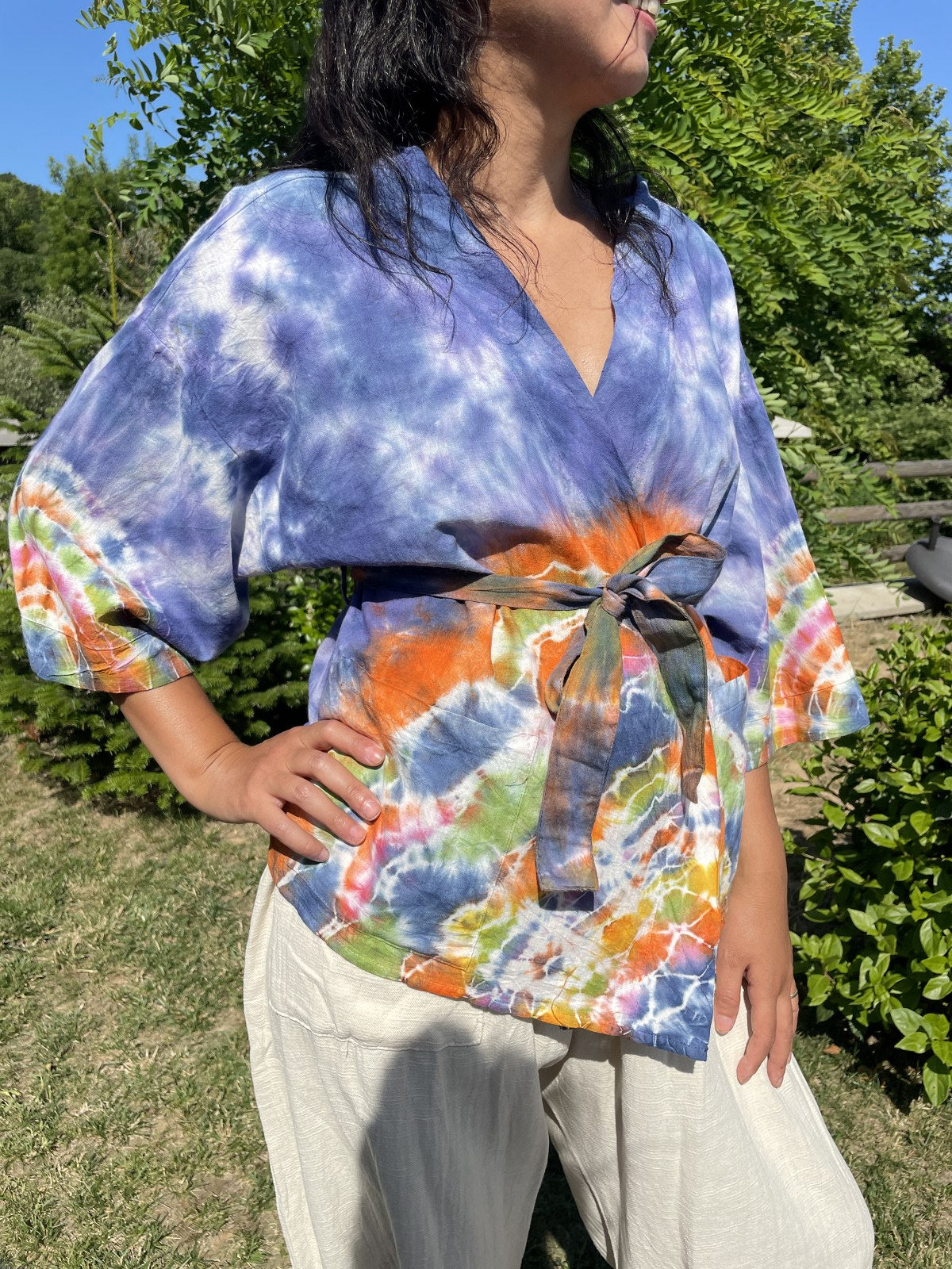 Bohem Batik Kadın Kimono – Mor Turuncu