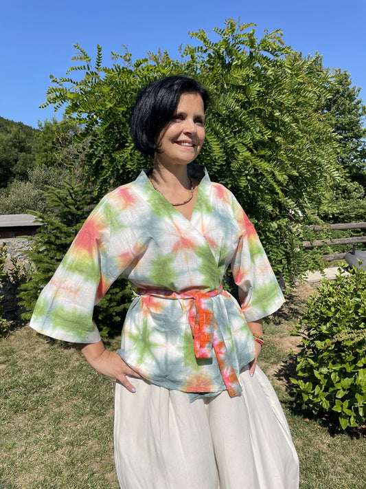 Bohem Batik Kadın Kimono – Yeşil Turuncu
