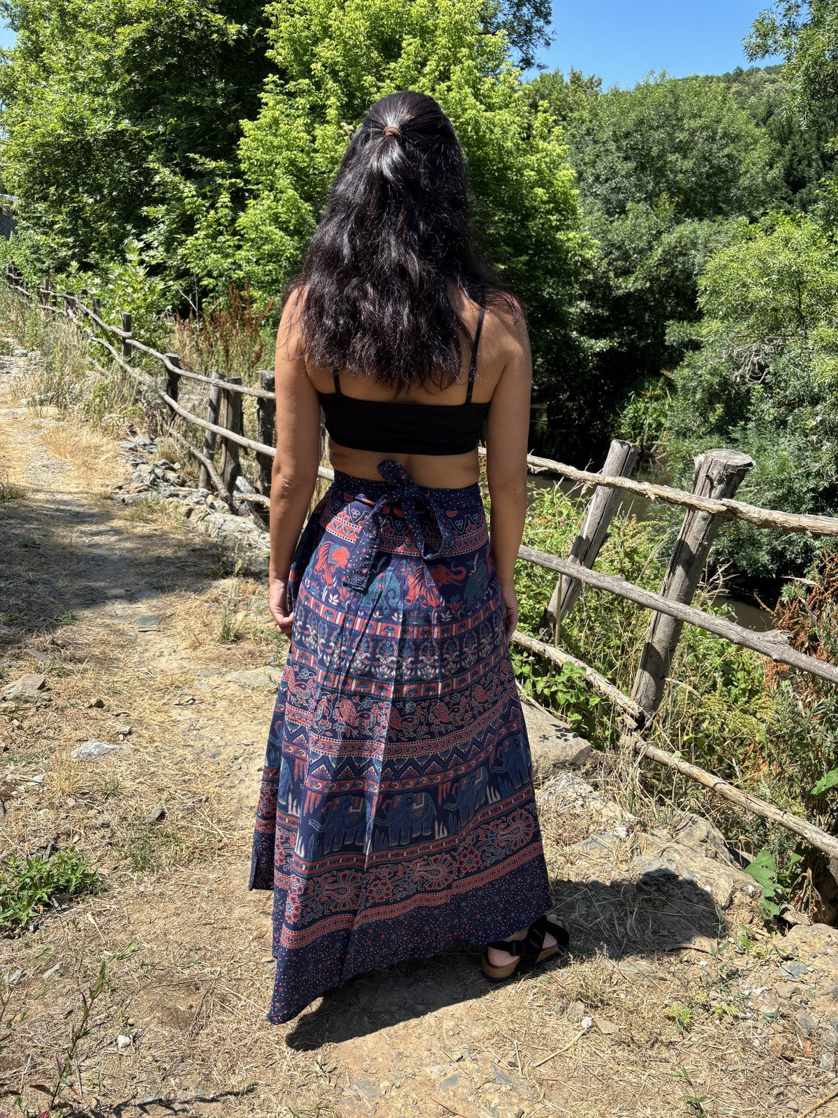 Nepal Mavi Etnik Desenli Bağlamalı Etek