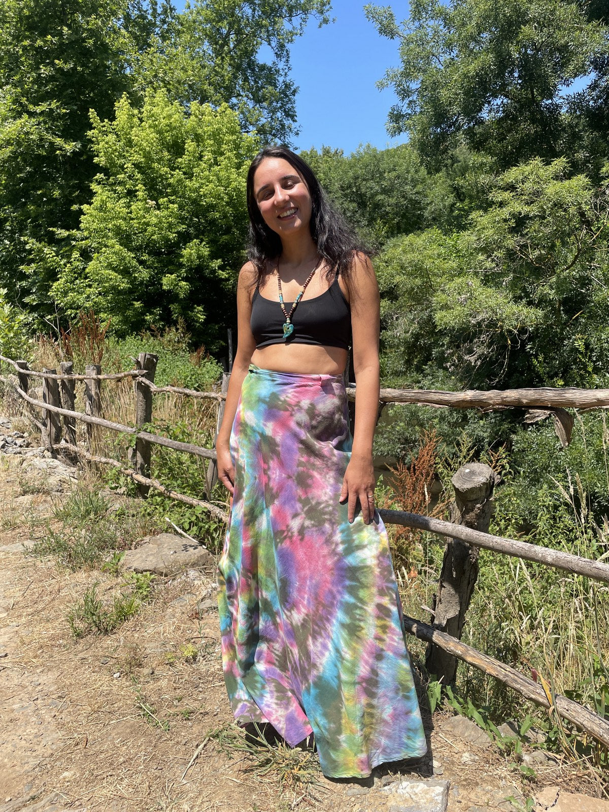 Bohem Tasarım Gökkuşağı Batik Bağlamalı Etek