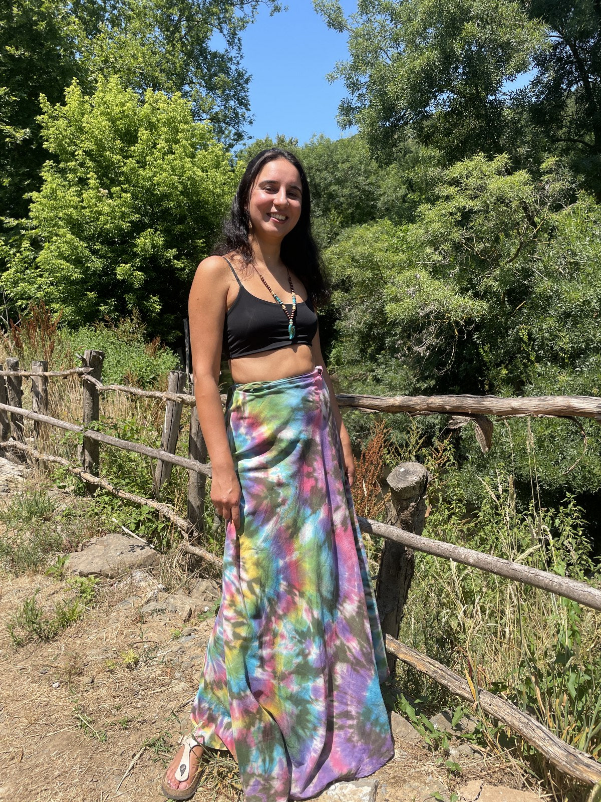 Bohem Tasarım Gökkuşağı Batik Bağlamalı Etek