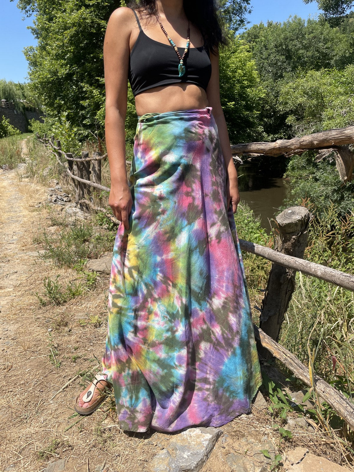 Bohem Tasarım Gökkuşağı Batik Bağlamalı Etek