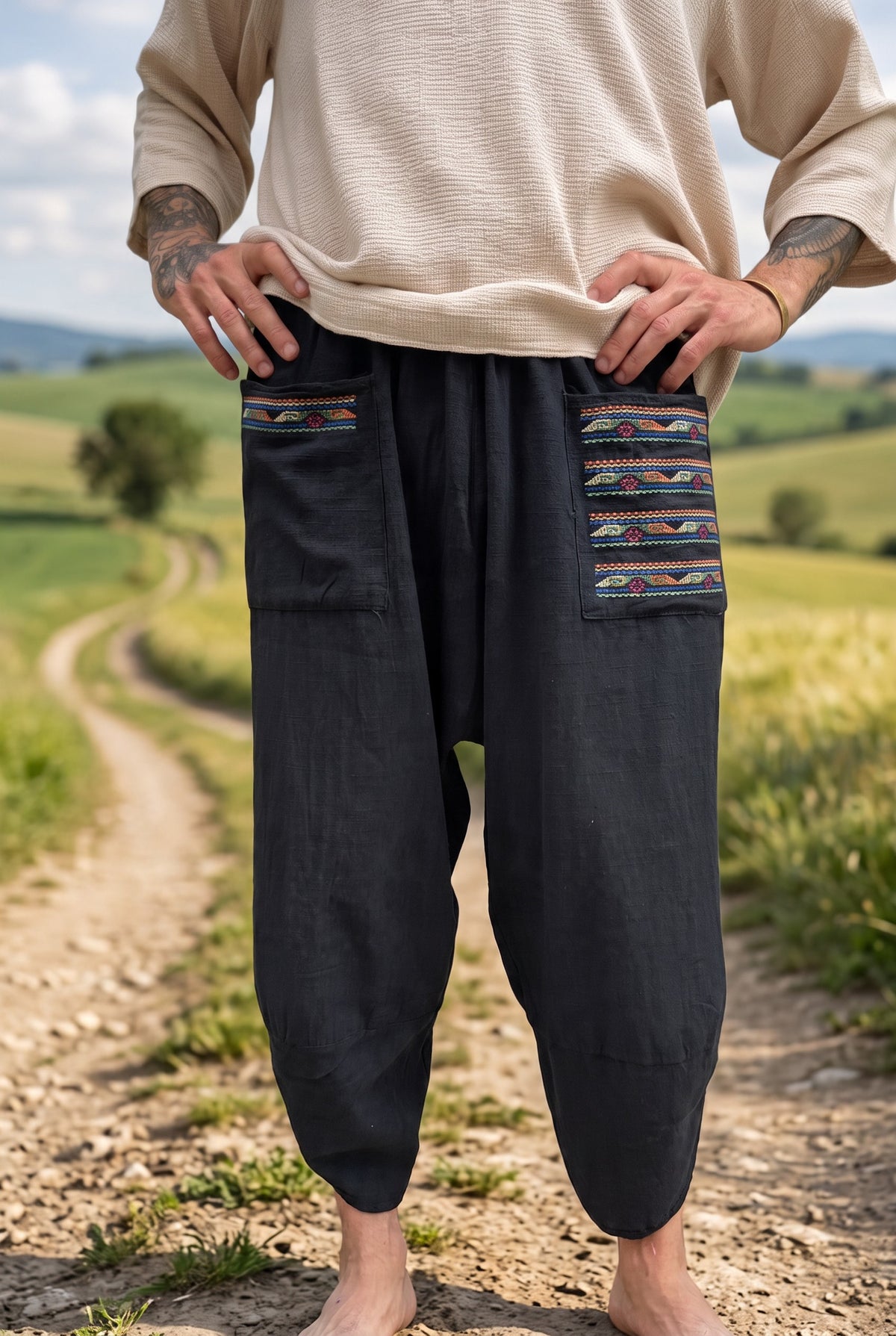 Unisex Bohem Cep Detaylı Salaş Yoga Pantolon Şalvar