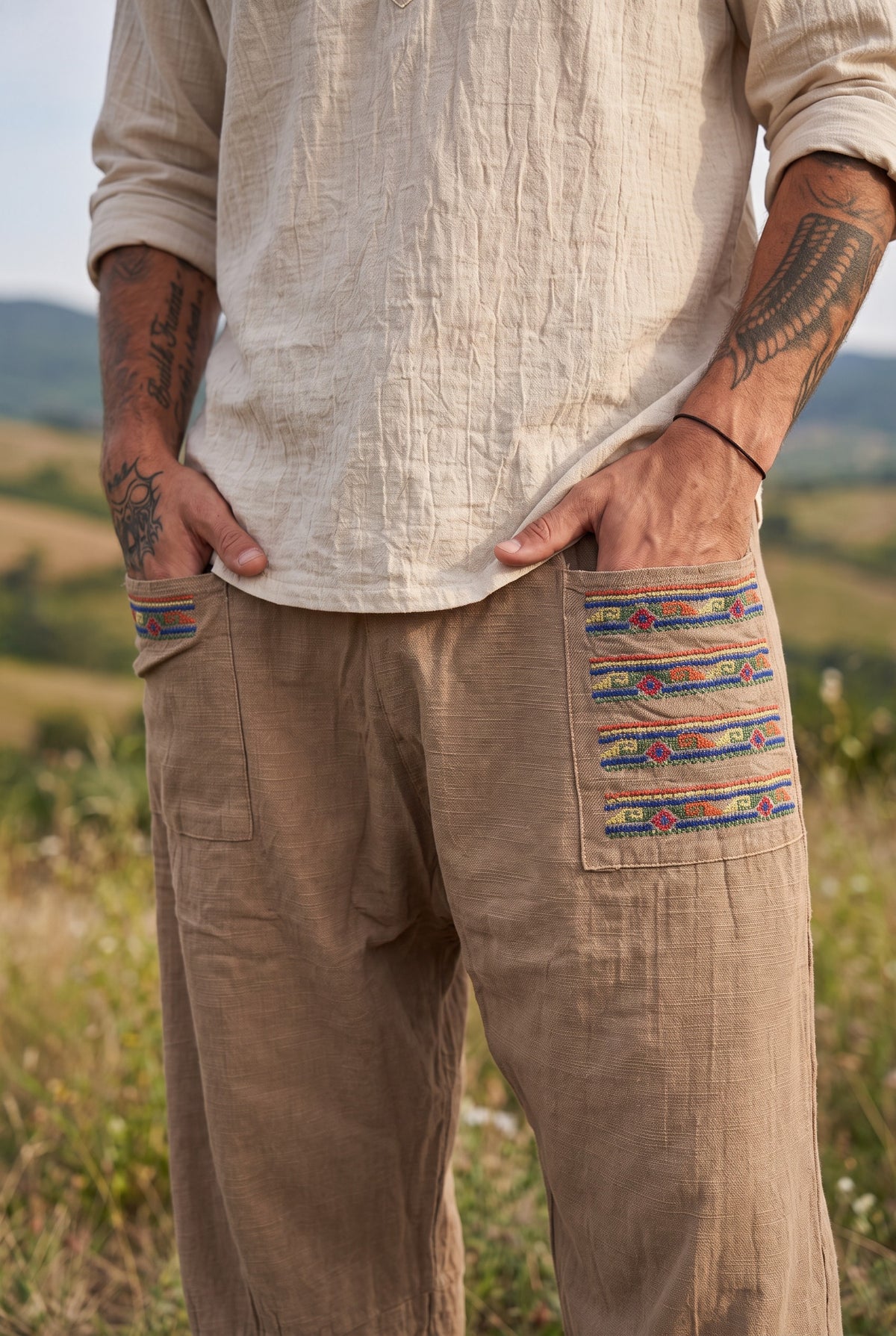 Unisex Bohem Cep Detaylı Salaş Yoga Pantolon Şalvar