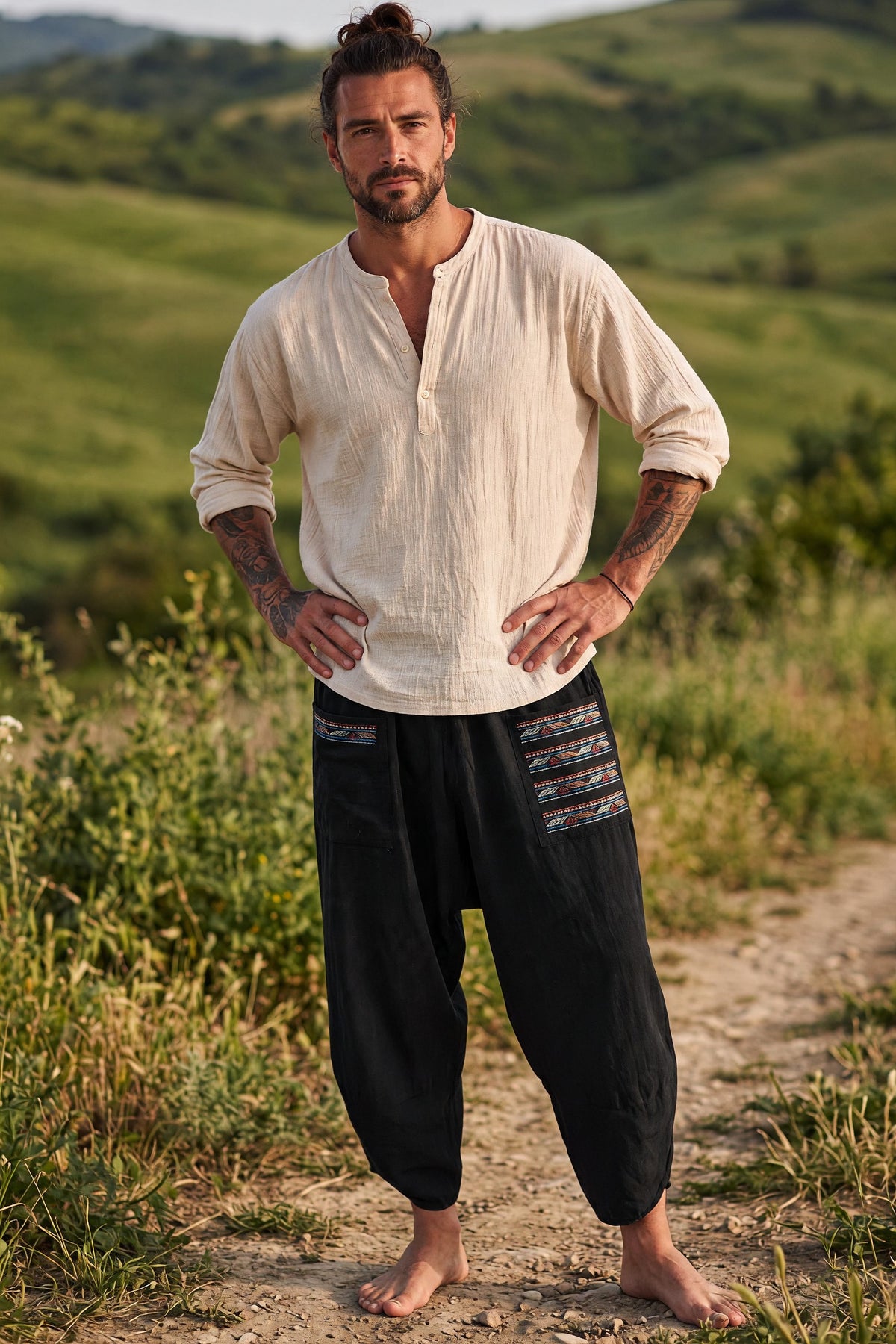 Unisex Bohem Cep Detaylı Salaş Yoga Pantolon Şalvar