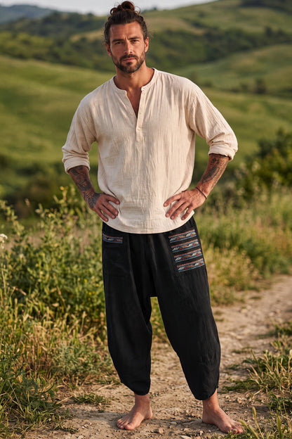 Unisex Bohem Cep Detaylı Salaş Yoga Pantolon Şalvar