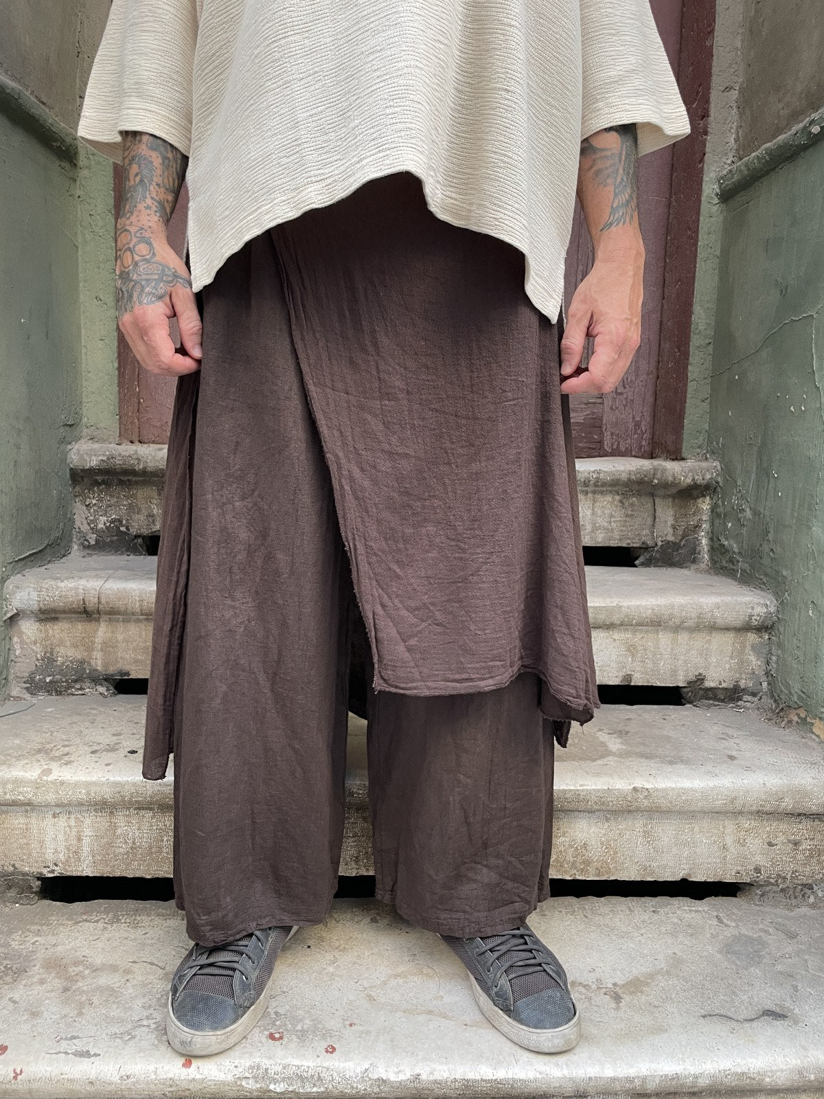 Bohem Erkek Keten Pantolon – Doğal Kumaş, Kahverengi