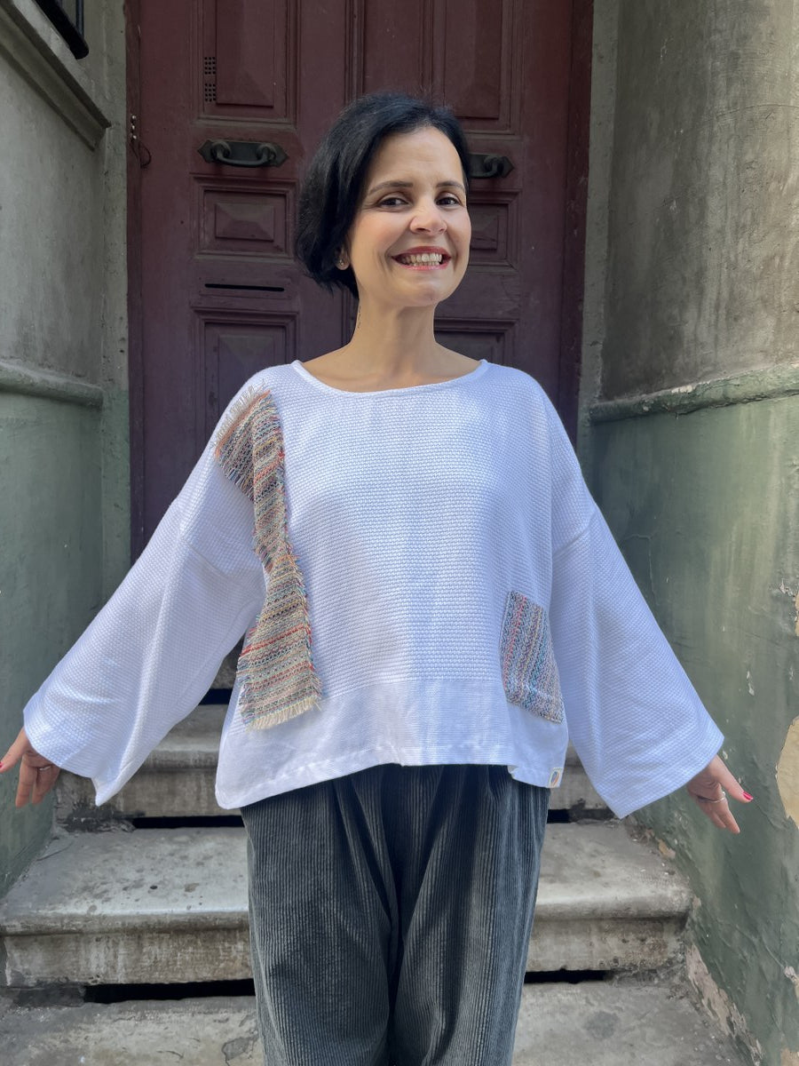 Almera Dokuma Kadın Bluz – Tek Üretim, %100 Pamuk, Sürdürülebilir Tasarım