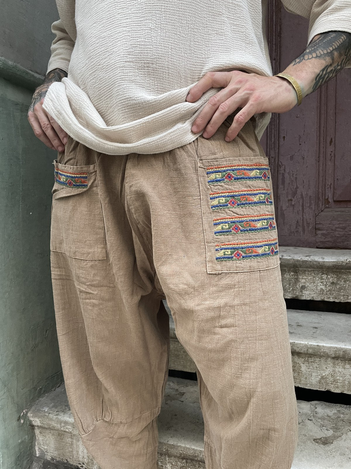 Bohem Cep Detaylı Salaş Yoga Pantolon Şalvar
