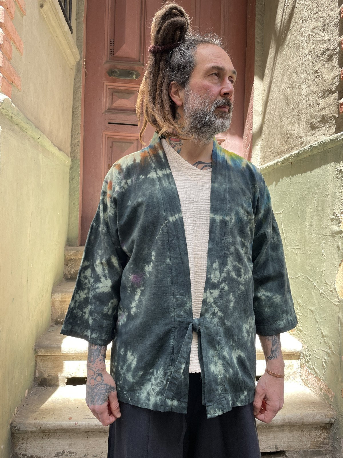 Bohem Renkli Batik Tasarım Erkek Kimono Ceket