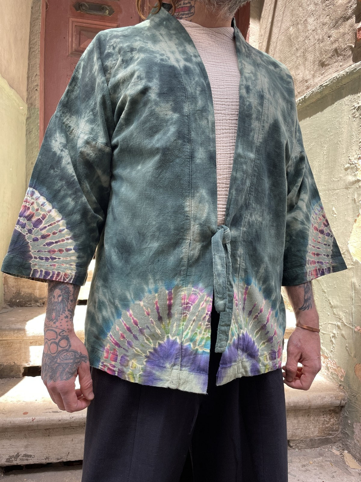 Bohem Erkek Chakra Batik Tasarım Kimono Ceket