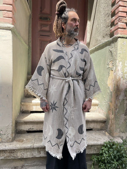 Ay & Güneş Desenli Erkek Kimono Kaftan Ceket