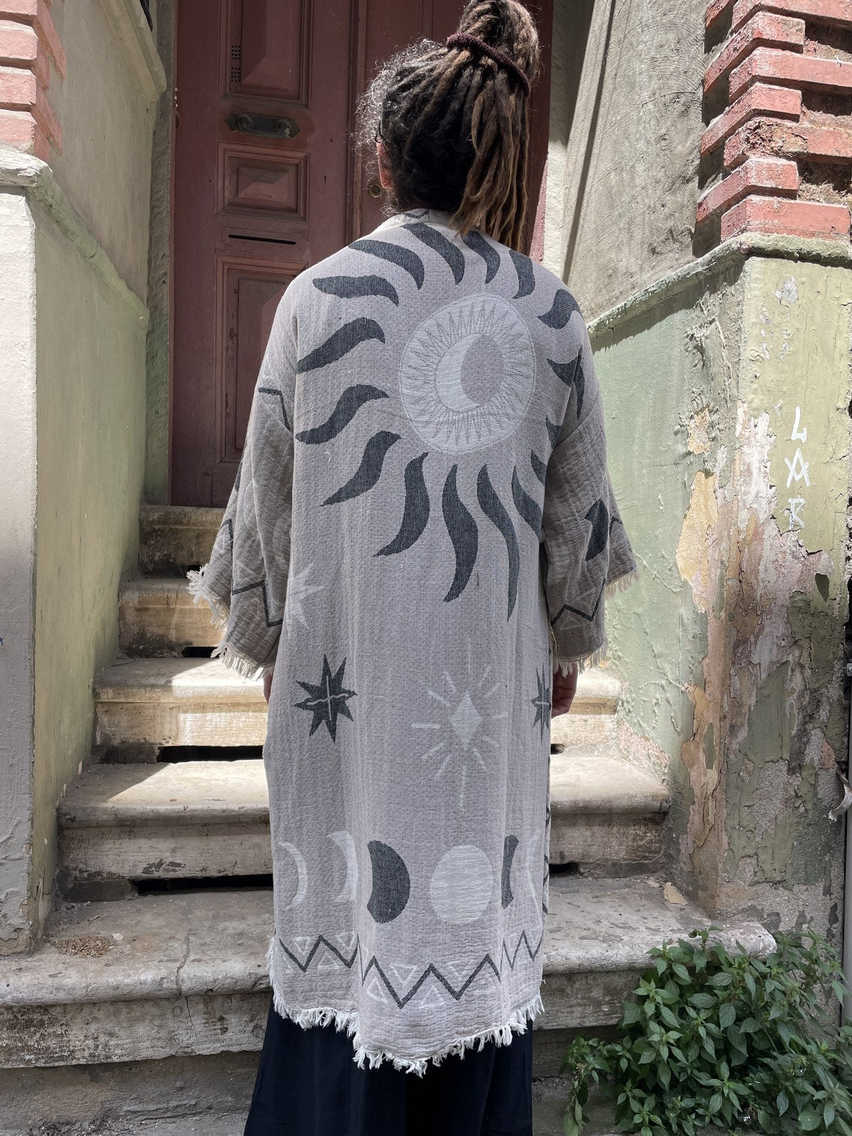 Ay & Güneş Desenli Erkek Kimono Kaftan Ceket