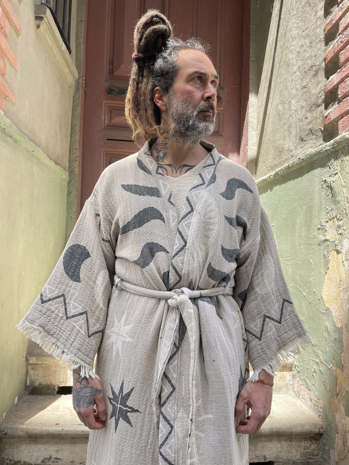 Ay & Güneş Desenli Erkek Kimono Kaftan Ceket