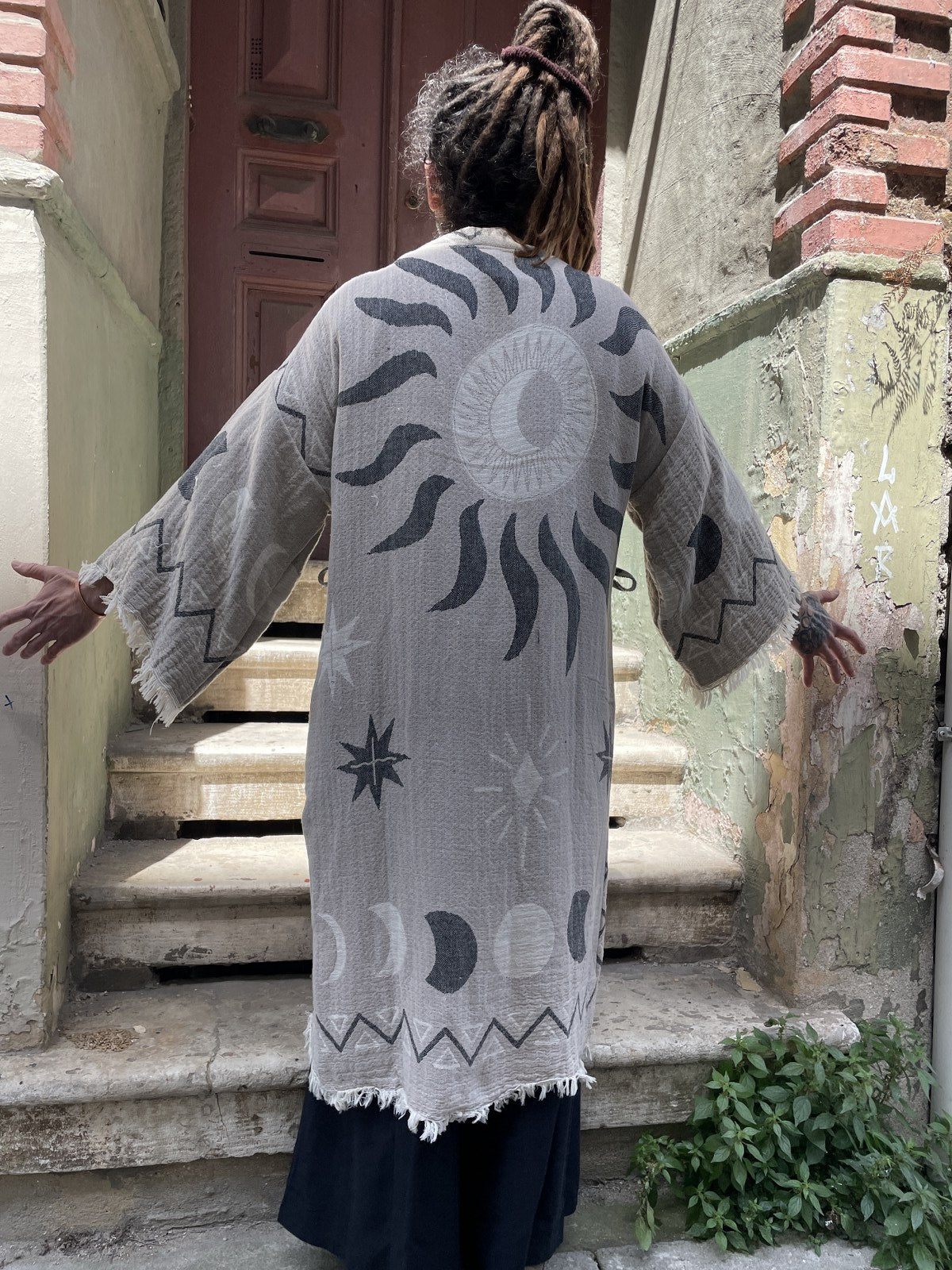 Ay & Güneş Desenli Erkek Kimono Kaftan Ceket