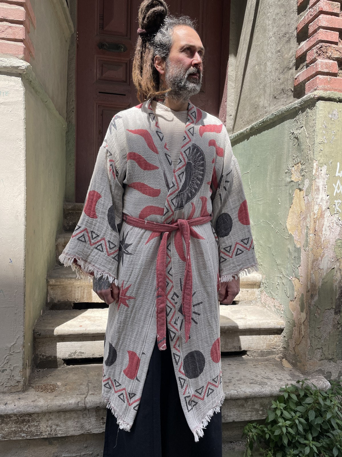 Unisex Bohem Kozmik Desenli Erkek Kimono Kaftan Ceket